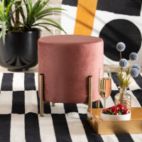 Baxton Studio FZD190717-Blush Pink Velvet-Ottoman Thurman Contemporary Glam and Luxe Pink Velvet Fabric Upholstered and Gold Finished Metal Ottomand